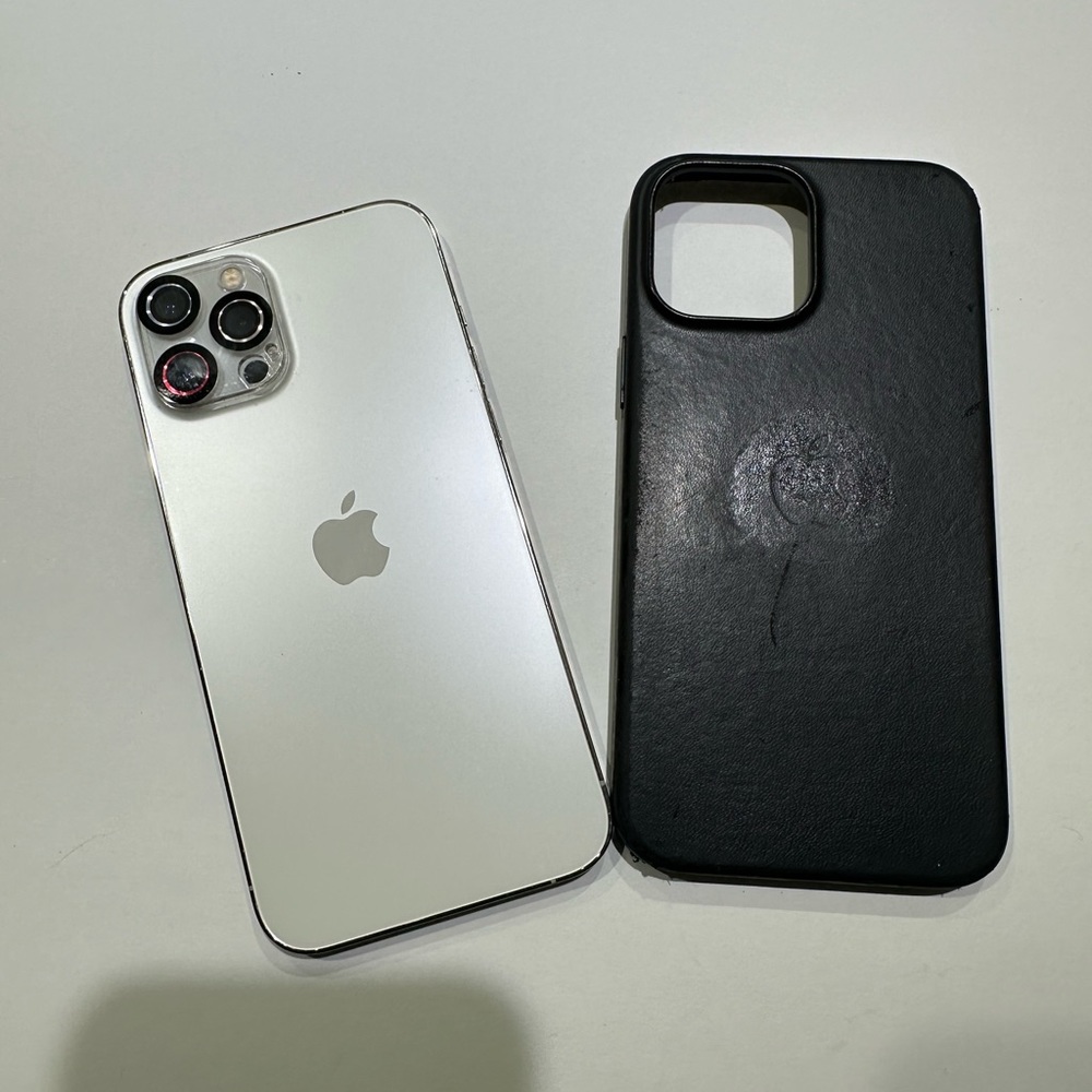 iPhone 12 Max Pro Silver Finish Phone, 128 GB & Leather Hardcase